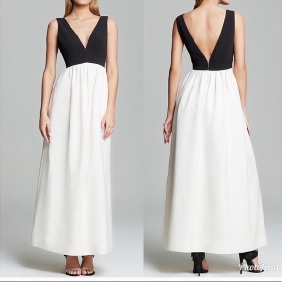 Jill Jill Stuart Everly V-Neck Colorblock Gown Dress Black White NWT 6 - Picture 1 of 10